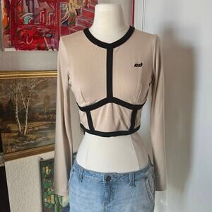 dolls kill criminal damage london beige and black long sleeve shirt